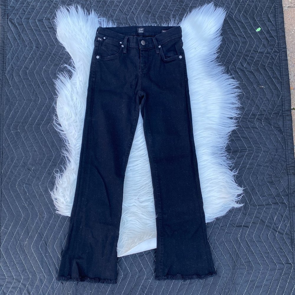 Citizens of Humanity "Devote" Skinny Rocker Flare Jeans Crop Black Stretch